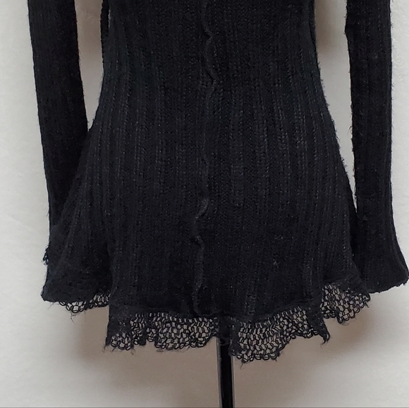 FORLA Paris Boho Goth Black Eyelet Lace Sequin Asymmetrical Tie-Waist Cardigan - Picture 14 of 16